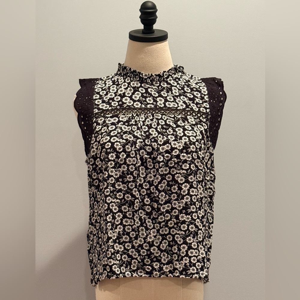 LOFT Black and White Floral Top